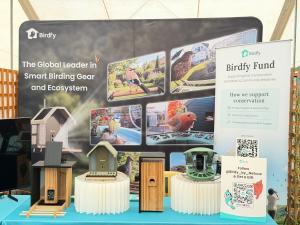 Birdfy showcases its smart innovations at the birding festival. From left to right: Feeder Bamboo, Feeder Metal 2 (4K), Nest Duo, Feeder 2 Duo.