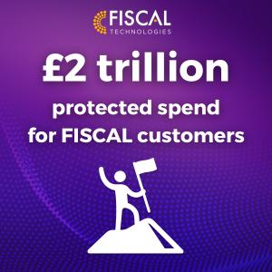 Reads £2 trillion in protected spewnd for FISCAL customers. Features an icon with a man at the peak of a mountain, and the FISCAL Technologies logo.