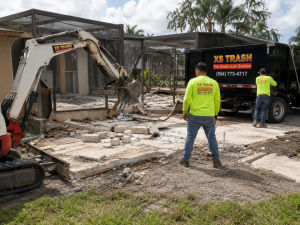 Heavy debris removal and commercial cleanout using bobcat equipment.