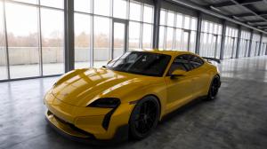 Augmented (XR) reality rending a yellow luxury car in hi-res detail.