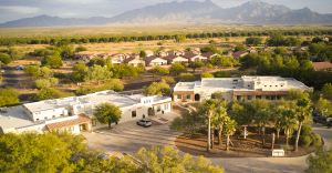 Aeral view of The Haven Detox Arizona campus with trees and mountains in background