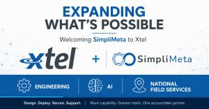 Expanding what's possible: Xtel and Simplimeta. Welcoming Simplimeta to Xtel. Engineering. AI. National Field Services. Design. Deploy. Secure. Support. More capability. Greater Reach. One accountable partner.
