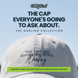 Athletic hat that says "The Cart Girl Knows My Drink Order, Darling"