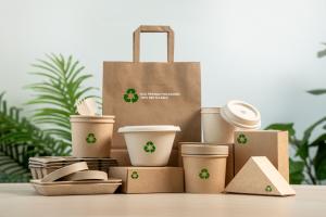 An assortment of recyclable packaging items