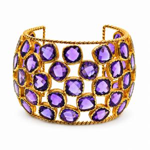 Aurora 18k Gold Vermeil Bezel-Set Statement Cuff Bracelet with Amethyst (Photo Credit: Alberto Luzzi)
