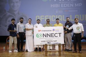 Representatives of Transorze and KITES India holding the CONNECT initiative banner during the official launch event associated with Hibi Eden MP.