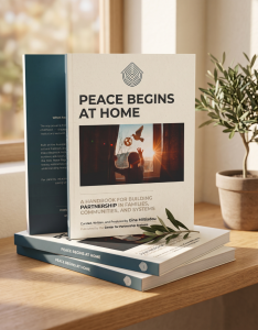 Cover of the Peace Begins at Home Handbook, a free 138-page guide offering practical tools for building peace in families, communities and wider society.