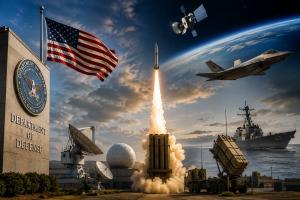 US Defense industry collage of military support systems requiring RF components.