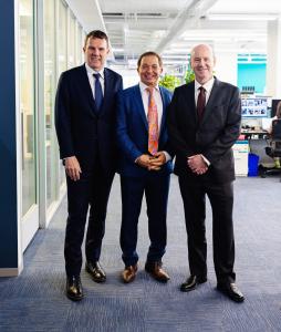 From left: Chris Elstoft, Australia's Consul-General in Chicago; Dan Daniels, Founder and CEO of Daniels Health; and the Honourable Greg Moriarty, Australia's Ambassador to the United States, pictured at the Daniels Health US headquarters in Chicago, July 22, 2026. 