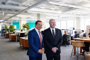 Daniels Health Founder and CEO Dan Daniels (L) welcomes The Honourable Greg Moriarty, Australia's Ambassador to the United States, to the company's Chicago headquarters.