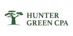 Hunter Green CPA logo with a green tree on a small hill beside the company name in serif type