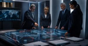 Executives reviewing AI governance and sovereign infrastructure ownership in a boardroom setting.
