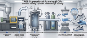 TPEE Supercritical Foaming (SCF)"injection molding a preform and then large foaming