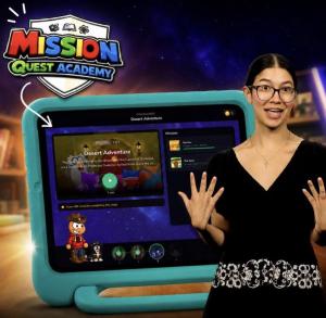 Teacher and quest guide in an interactive lesson.