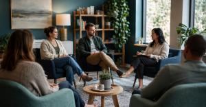 Group therapy session at an outpatient addiction treatment center in Orange County, California.