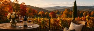 Relaxing view of wine vineyards with glasses of wine