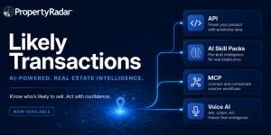 PropertyRadar Likely Transactions graphic listing API, AI Skill Packs, MCP, and Voice AI.