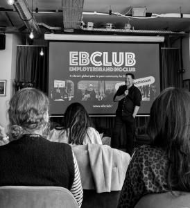 Steve Ward, founder of EBClub, speaks to an audience at the Amsterdam EBClub half-day event.