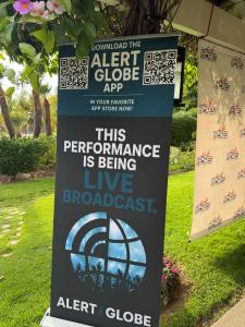 An Alert the Globe display invited guests to download the app and watch the 27th annual Eric Marienthal and Friends benefit concert, rebroadcast in two parts July 26 and Aug. 2 at 5 p.m. PDT in support of the High Hopes Head Injury Program.