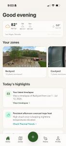 This is an image of the Greenlapse app on a cell phone showing the user's garden zones and daily updates for plants' care.