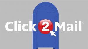 Image of a blue mail collection box with a letter autonomously flying into the opening of the box.g of the