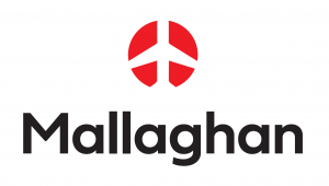 A logo with the company's name Mallaghan and an icon of an airplane above the name.