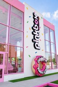 The exterior of the new Pinkbox Doughnuts shop in Sandy, Utah