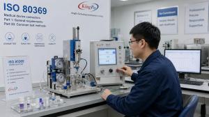 KingPo ISO 80369 medical connector testing setup for leakage force and functional verification