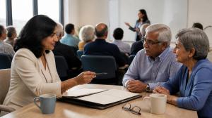 Couple meeting with an estate planning attorney at a free seminar