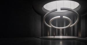 Concentric dark and gold architectural rings surround a bright central opening, representing Elendil Labs' connected intelligence layer.