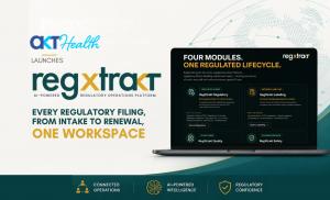 AKT Health launches RegXtrakt AI-powered regulatory operations platform, showing four connected modules; Regulatory, Labelling, Quality, and Safety with connected operations, AI-powered intelligence, and regulatory confidence