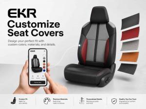 EKR online custom seat cover design system showing color, material and stitching options
