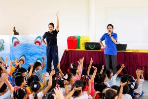 Children participating in the Trash to Treasure workshop at Thalang Kindergarten as part of the Waves of Knowledge programme.