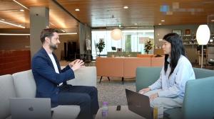Reporter Thomas Frederiksen (left) conducting the interview and Saemi Jung, CEO of Takeanap (right) responding to questions