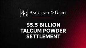 Graphic announcing a $5.5 billion minimum global settlement in the Johnson & Johnson talc litigation.