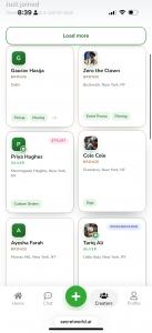 Grid of Creator Cards inside the Secret World app showing creators with locations, categories, and profile information.