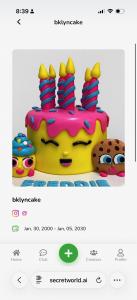 Popup listing in the Secret World app featuring a local cake business with images and event details.