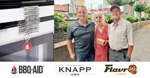 Andrew Gilliland, CEO of BBQ-AID, standing next to Mike & Sherry Knapp