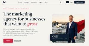 The front page of Mementor's new English website, presenting the digital marketing agency in Oslo, Norway