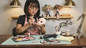 this is blythe artisan hand finishing custom blythe doll in studio