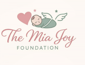 The Mia Joy Foundation logo, a swaddled baby with angel wings