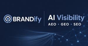 Brandify AI Visibility graphic featuring AEO, GEO and SEO services for businesses and agencies.