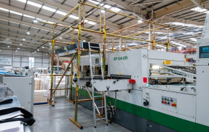 The LOBO safety focused scaffold tower alternative installed over a printing machine