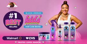 April Showers standing behind Afro Unicorn Magical Tresses the #1 Selling Black-owned haircare brand for kids