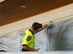 A master painter hard at work Painting a house