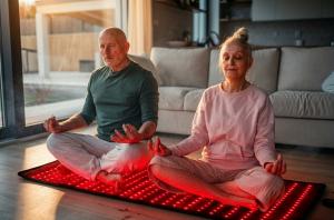 Person relaxing at home while incorporating technology-based wellness and recovery routines into daily self-care practices.