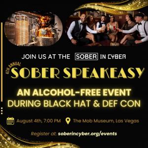 Two rounded photos span the top: on the left, a polished copper still inside The Mob Museum's distillery; on the right, six formally dressed attendees in 1920s-inspired attire smiling and raising drinks together in a lounge. Centered below, white text rea
