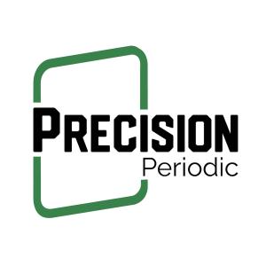 A green vertical rectangle with the words Precision Periodic as their logo
