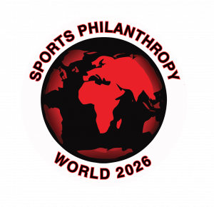 Sports Philanthropy World 2026 Logo features a black and red world globe within a circle with the name of the SPW2026 Conference