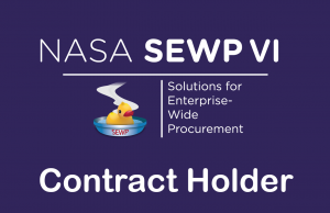 The image is a an official, NASA SEWP IV contract holder badge and logo